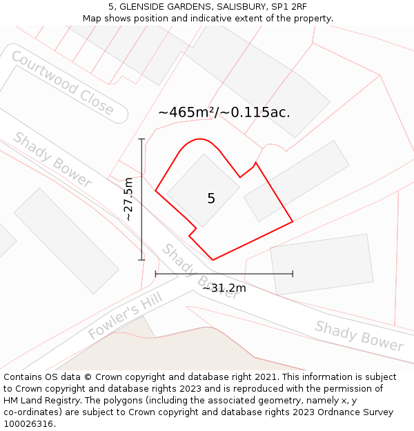 5, GLENSIDE GARDENS, SALISBURY, SP1 2RF: Plot and title map