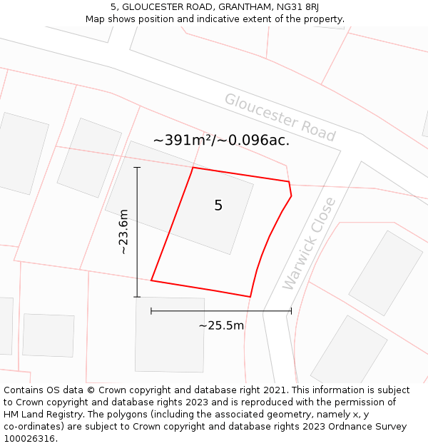 5, GLOUCESTER ROAD, GRANTHAM, NG31 8RJ: Plot and title map