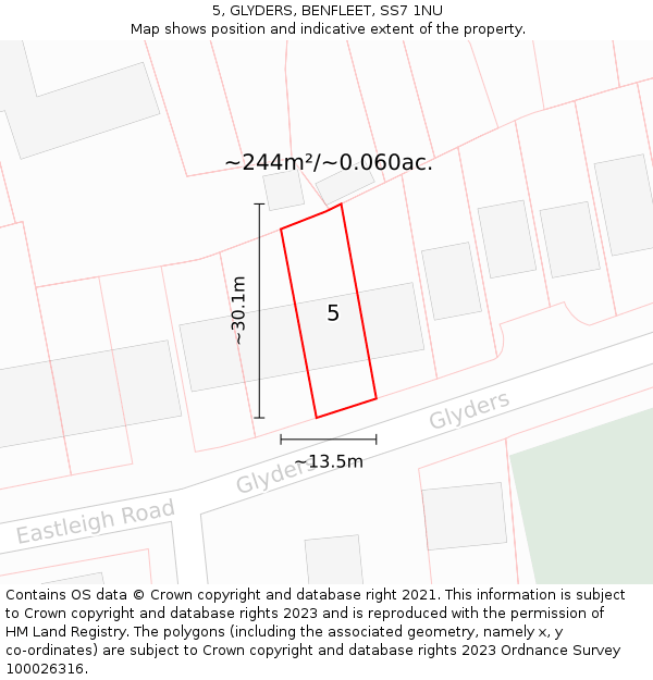 5, GLYDERS, BENFLEET, SS7 1NU: Plot and title map