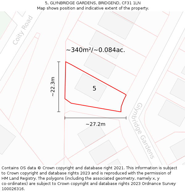 5, GLYNBRIDGE GARDENS, BRIDGEND, CF31 1LN: Plot and title map