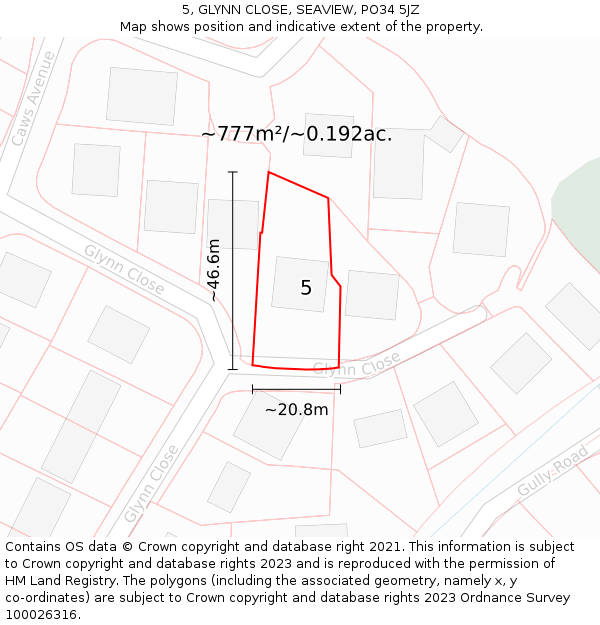 5, GLYNN CLOSE, SEAVIEW, PO34 5JZ: Plot and title map