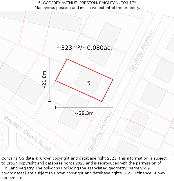 5, GODFREY AVENUE, PRESTON, PAIGNTON, TQ3 1EY: Plot and title map