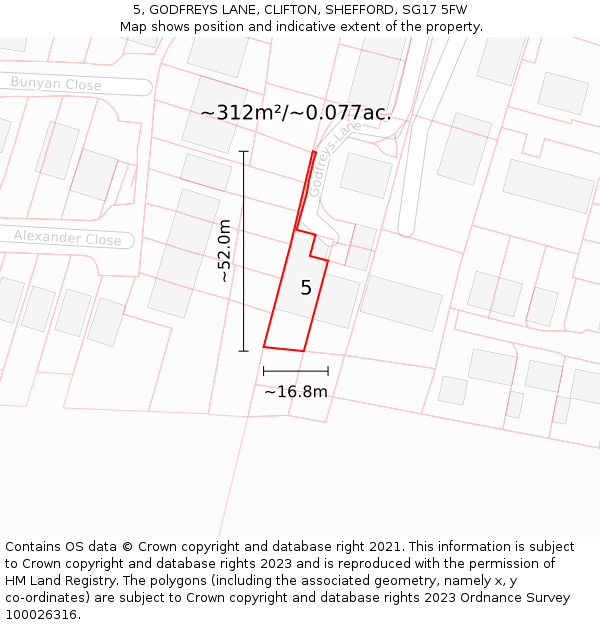 5, GODFREYS LANE, CLIFTON, SHEFFORD, SG17 5FW: Plot and title map