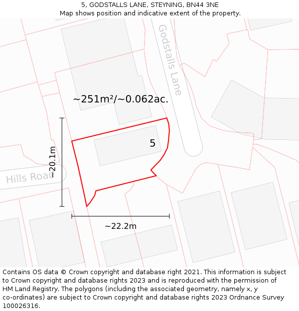 5, GODSTALLS LANE, STEYNING, BN44 3NE: Plot and title map