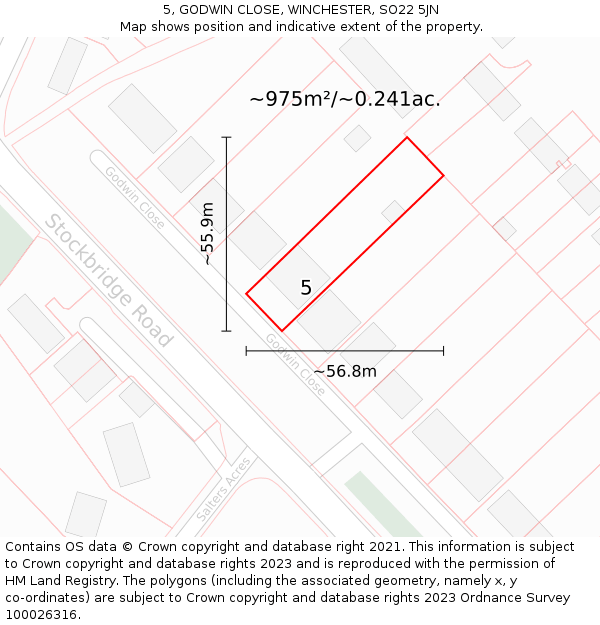 5, GODWIN CLOSE, WINCHESTER, SO22 5JN: Plot and title map