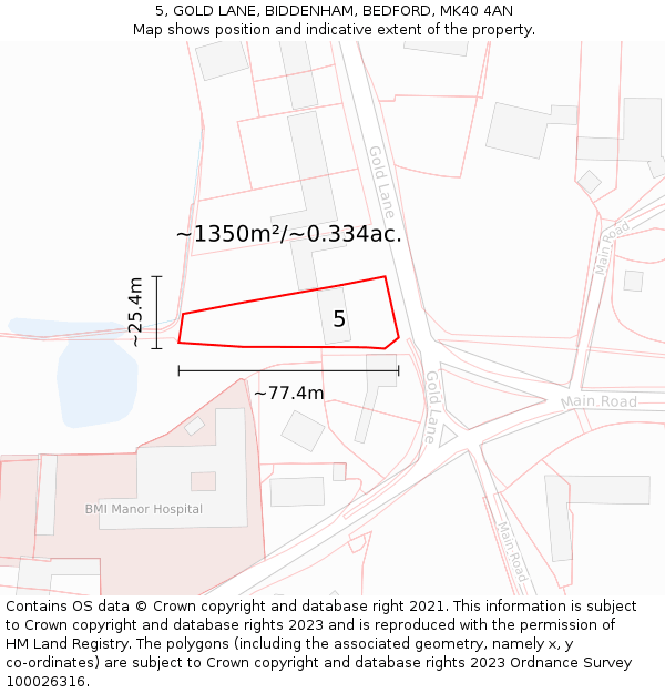 5, GOLD LANE, BIDDENHAM, BEDFORD, MK40 4AN: Plot and title map