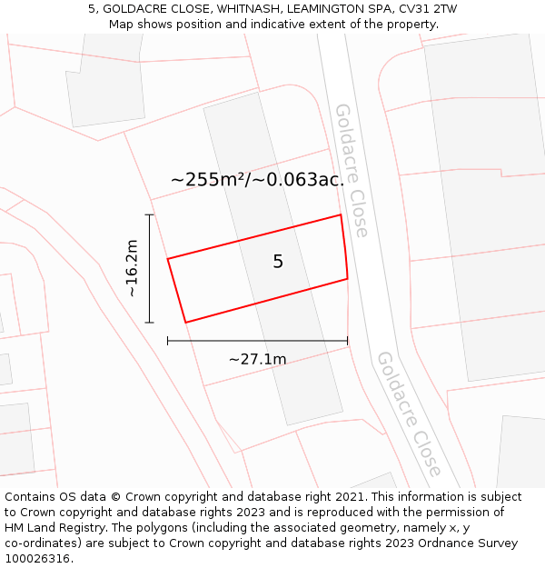 5, GOLDACRE CLOSE, WHITNASH, LEAMINGTON SPA, CV31 2TW: Plot and title map