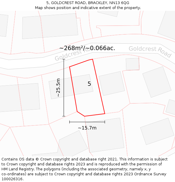 5, GOLDCREST ROAD, BRACKLEY, NN13 6QG: Plot and title map