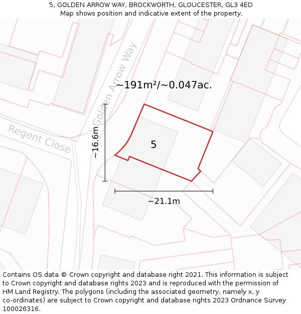 5, GOLDEN ARROW WAY, BROCKWORTH, GLOUCESTER, GL3 4ED: Plot and title map