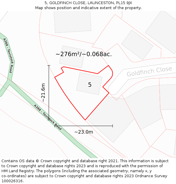5, GOLDFINCH CLOSE, LAUNCESTON, PL15 9JX: Plot and title map