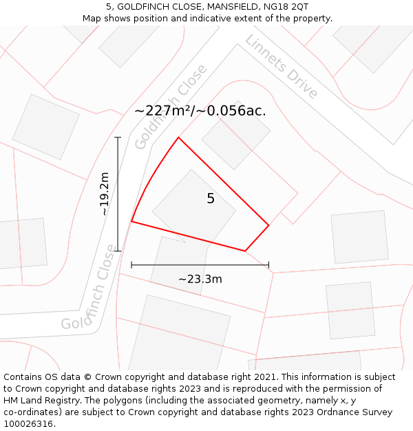 5, GOLDFINCH CLOSE, MANSFIELD, NG18 2QT: Plot and title map