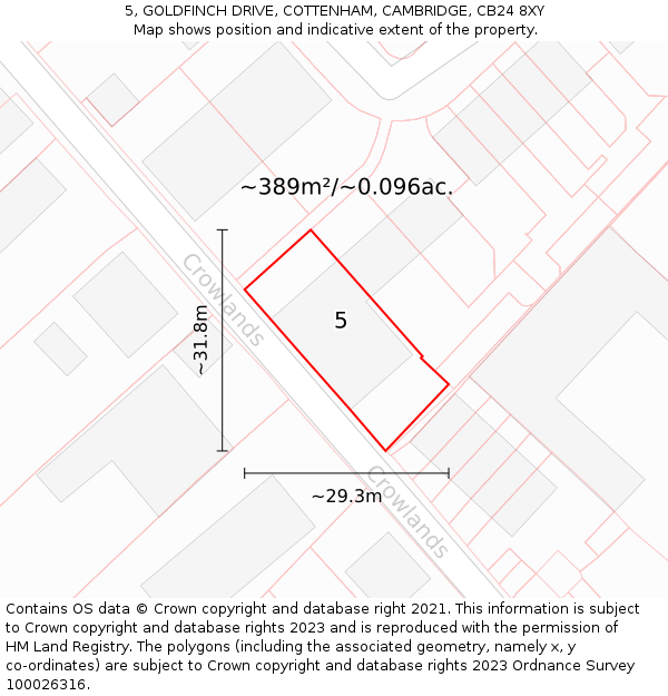 5, GOLDFINCH DRIVE, COTTENHAM, CAMBRIDGE, CB24 8XY: Plot and title map