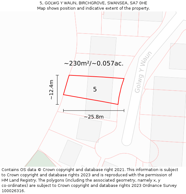5, GOLWG Y WAUN, BIRCHGROVE, SWANSEA, SA7 0HE: Plot and title map
