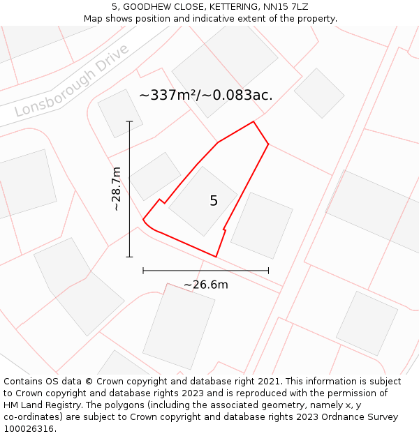 5, GOODHEW CLOSE, KETTERING, NN15 7LZ: Plot and title map