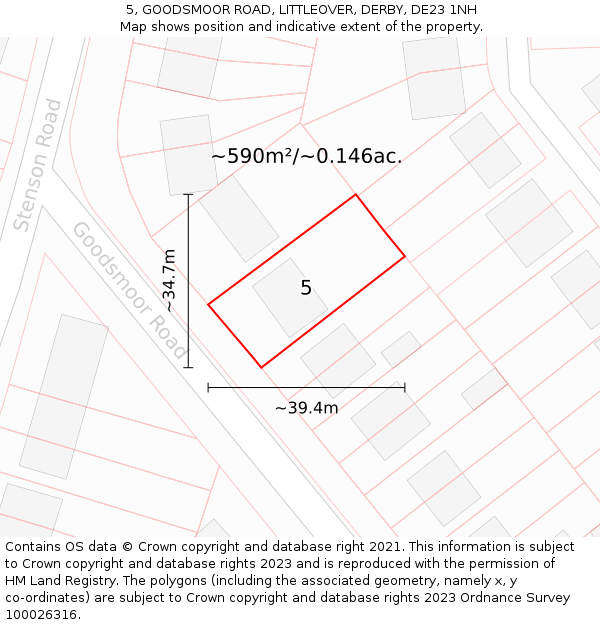 5, GOODSMOOR ROAD, LITTLEOVER, DERBY, DE23 1NH: Plot and title map