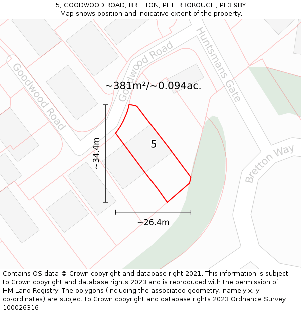 5, GOODWOOD ROAD, BRETTON, PETERBOROUGH, PE3 9BY: Plot and title map