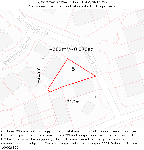5, GOODWOOD WAY, CHIPPENHAM, SN14 0SX: Plot and title map