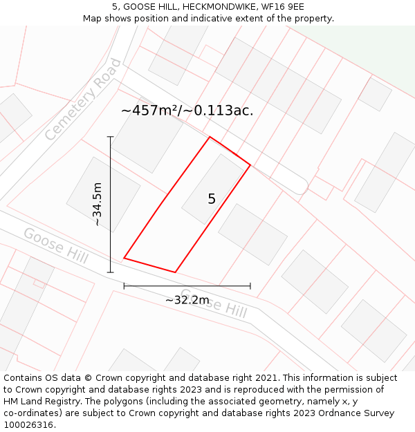 5, GOOSE HILL, HECKMONDWIKE, WF16 9EE: Plot and title map