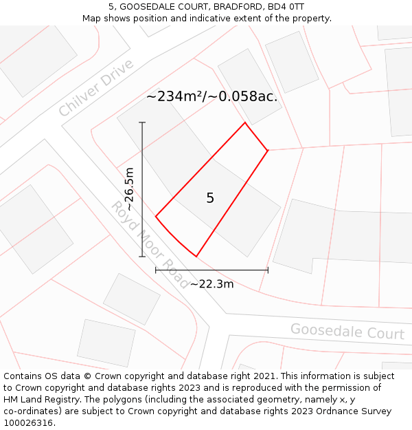 5, GOOSEDALE COURT, BRADFORD, BD4 0TT: Plot and title map