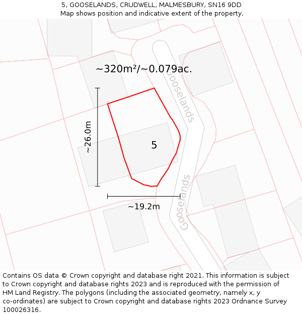5, GOOSELANDS, CRUDWELL, MALMESBURY, SN16 9DD: Plot and title map