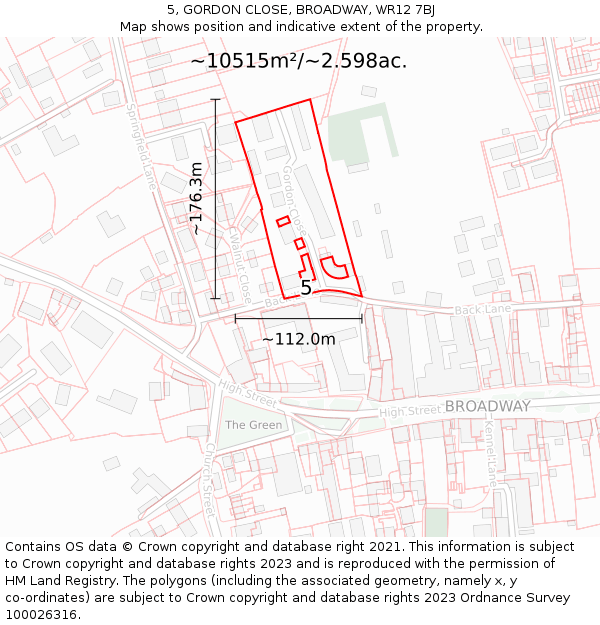 5, GORDON CLOSE, BROADWAY, WR12 7BJ: Plot and title map
