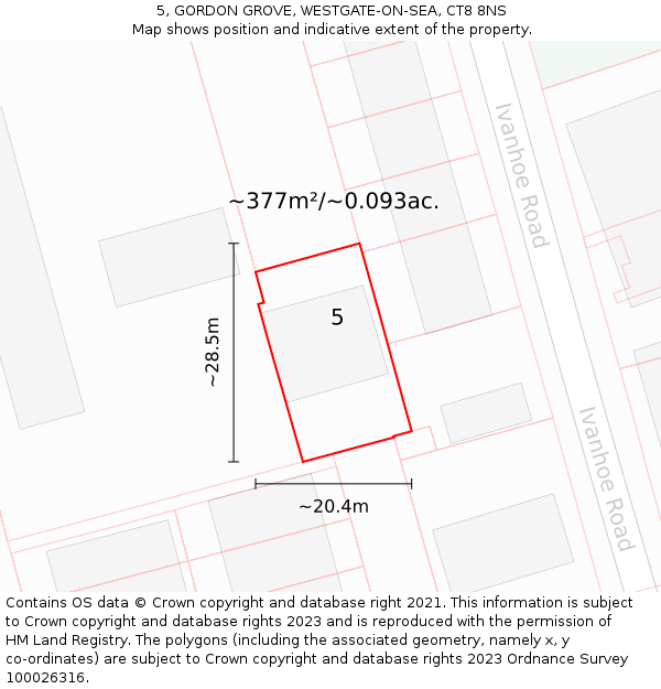 5, GORDON GROVE, WESTGATE-ON-SEA, CT8 8NS: Plot and title map