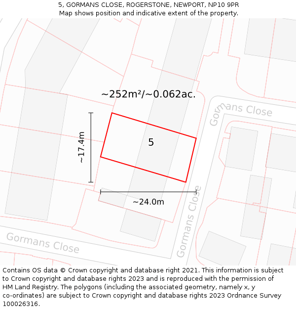 5, GORMANS CLOSE, ROGERSTONE, NEWPORT, NP10 9PR: Plot and title map