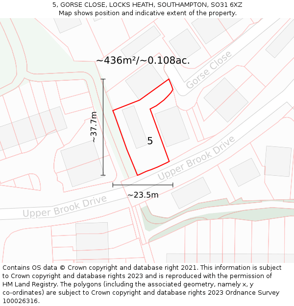 5, GORSE CLOSE, LOCKS HEATH, SOUTHAMPTON, SO31 6XZ: Plot and title map