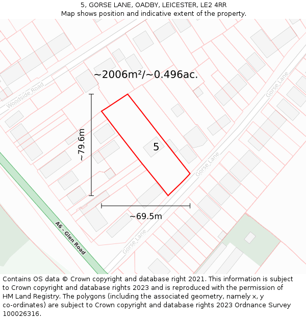 5, GORSE LANE, OADBY, LEICESTER, LE2 4RR: Plot and title map