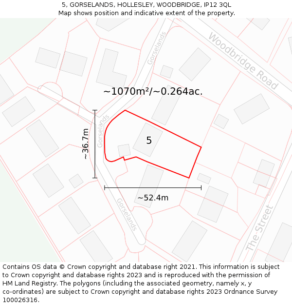 5, GORSELANDS, HOLLESLEY, WOODBRIDGE, IP12 3QL: Plot and title map