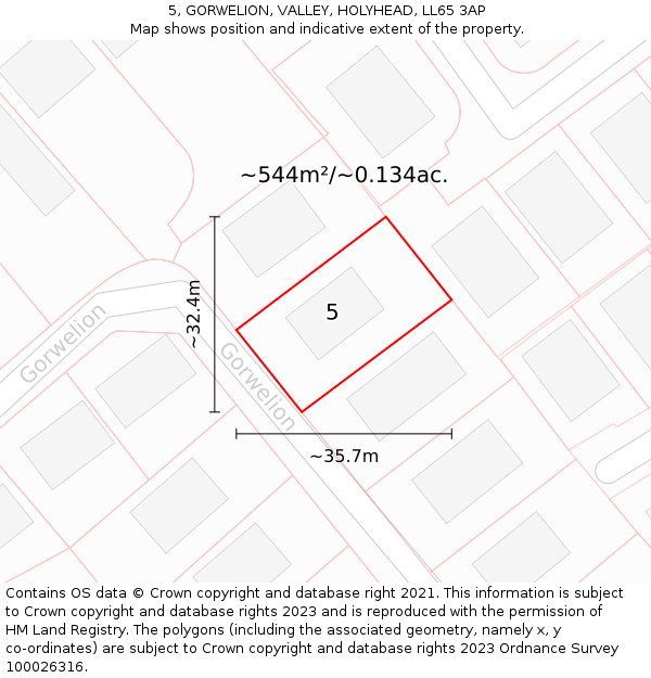 5, GORWELION, VALLEY, HOLYHEAD, LL65 3AP: Plot and title map