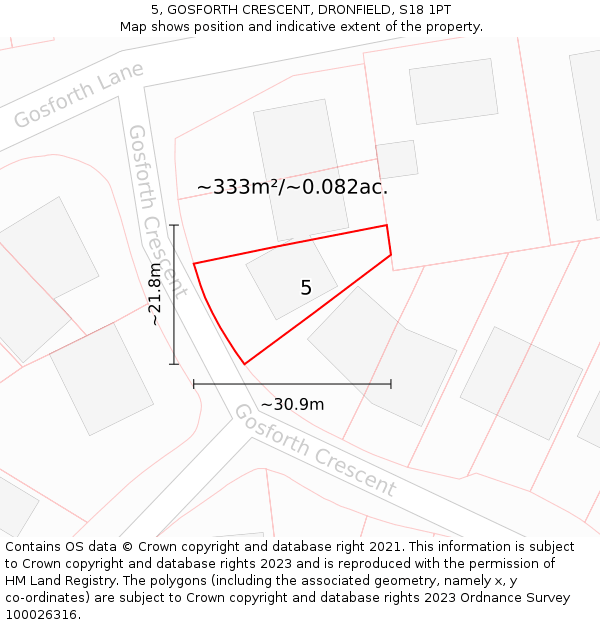 5, GOSFORTH CRESCENT, DRONFIELD, S18 1PT: Plot and title map