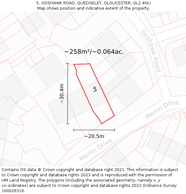 5, GOSHAWK ROAD, QUEDGELEY, GLOUCESTER, GL2 4NU: Plot and title map