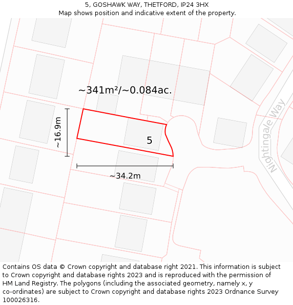5, GOSHAWK WAY, THETFORD, IP24 3HX: Plot and title map