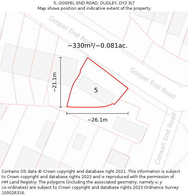 5, GOSPEL END ROAD, DUDLEY, DY3 3LT: Plot and title map