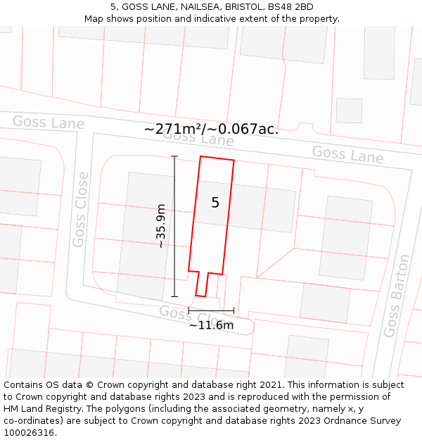 5, GOSS LANE, NAILSEA, BRISTOL, BS48 2BD: Plot and title map