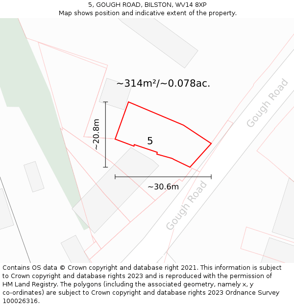 5, GOUGH ROAD, BILSTON, WV14 8XP: Plot and title map