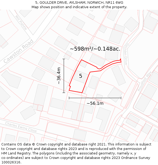 5, GOULDER DRIVE, AYLSHAM, NORWICH, NR11 6WG: Plot and title map