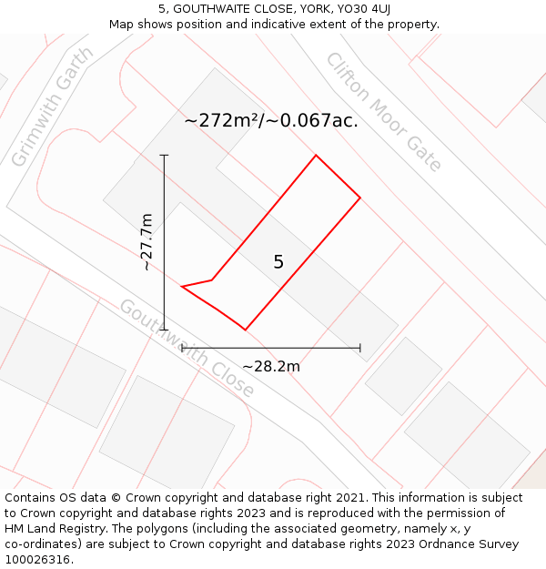 5, GOUTHWAITE CLOSE, YORK, YO30 4UJ: Plot and title map