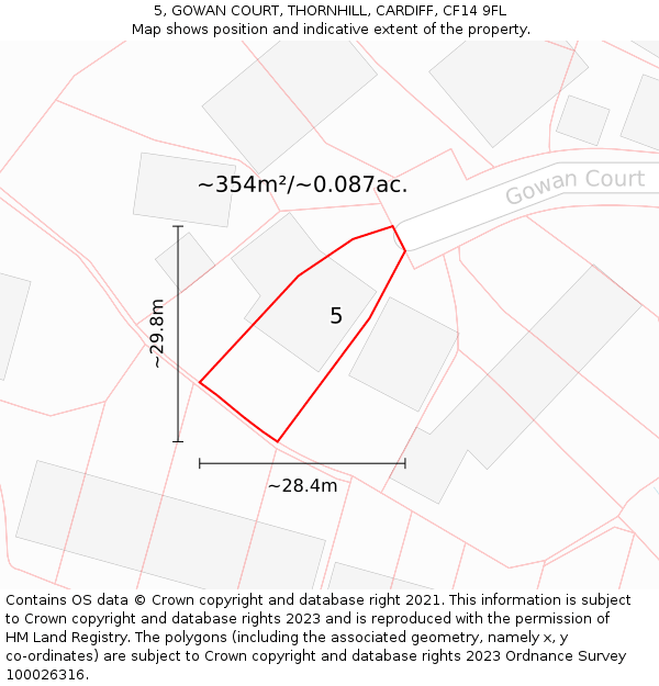 5, GOWAN COURT, THORNHILL, CARDIFF, CF14 9FL: Plot and title map