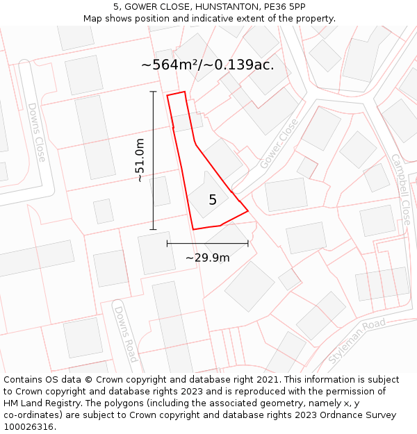 5, GOWER CLOSE, HUNSTANTON, PE36 5PP: Plot and title map