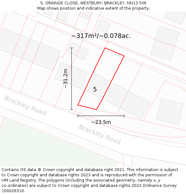 5, GRAINGE CLOSE, WESTBURY, BRACKLEY, NN13 5YA: Plot and title map