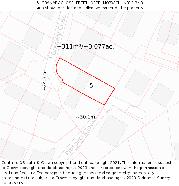 5, GRANARY CLOSE, FREETHORPE, NORWICH, NR13 3NB: Plot and title map