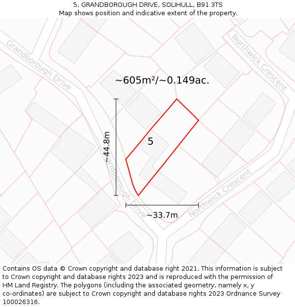 5, GRANDBOROUGH DRIVE, SOLIHULL, B91 3TS: Plot and title map