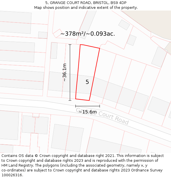 5, GRANGE COURT ROAD, BRISTOL, BS9 4DP: Plot and title map