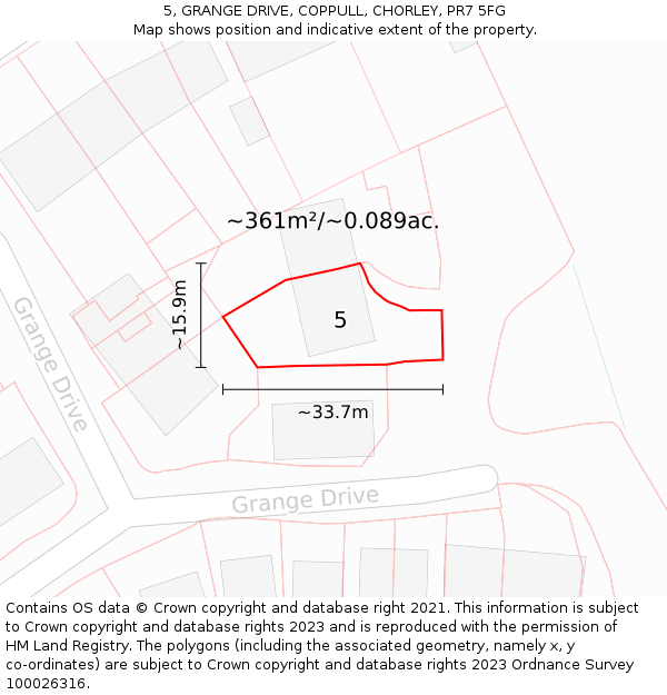 5, GRANGE DRIVE, COPPULL, CHORLEY, PR7 5FG: Plot and title map