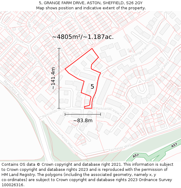 5, GRANGE FARM DRIVE, ASTON, SHEFFIELD, S26 2GY: Plot and title map