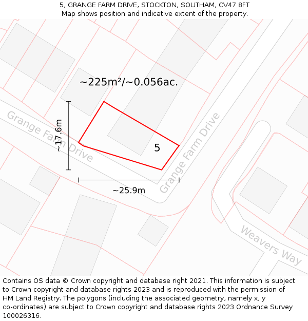 5, GRANGE FARM DRIVE, STOCKTON, SOUTHAM, CV47 8FT: Plot and title map