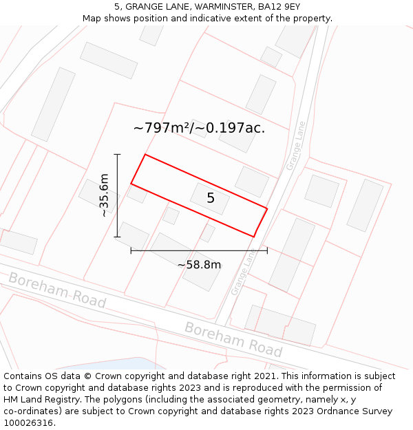 5, GRANGE LANE, WARMINSTER, BA12 9EY: Plot and title map