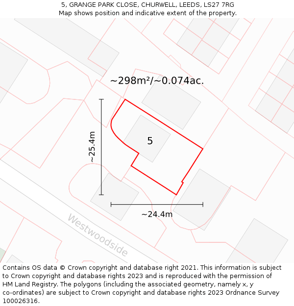 5, GRANGE PARK CLOSE, CHURWELL, LEEDS, LS27 7RG: Plot and title map
